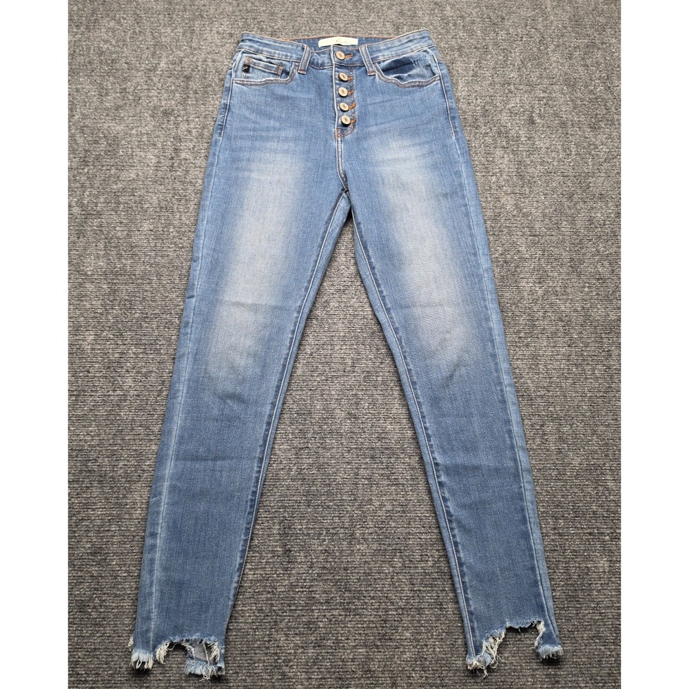 KanCan High Rise Button Fly Skinny Jeans Women 26 Distressed Frayed Raw Step Hem